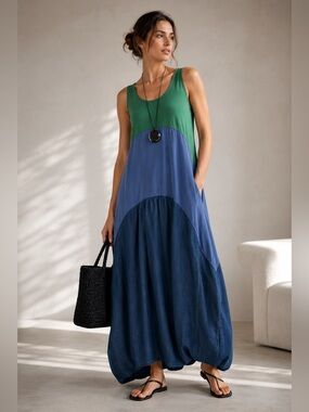 Alembika Marine Tank Dress Size 4 (Large) Green Blue Colorblock Maxi $284 USD